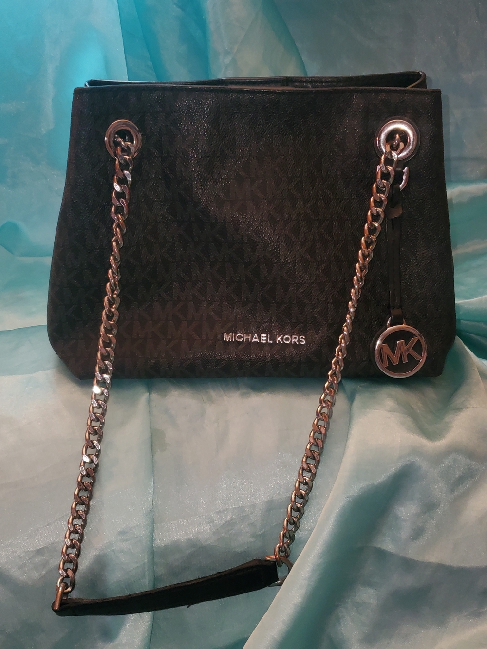 Michael Kors Black Logo-Print Chain Shoulder Bag